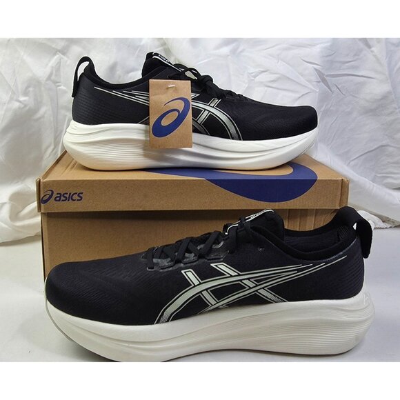 Asics Size 16 Extra Wide 4E Mens Gel Nimbus 27 Black Lake Gray Lace Sneakers NEW - Picture 1 of 16